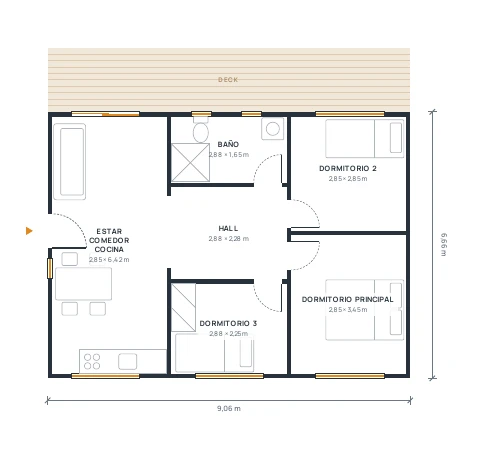 Planta arquitectónica del kit Arraigo de 60 m²