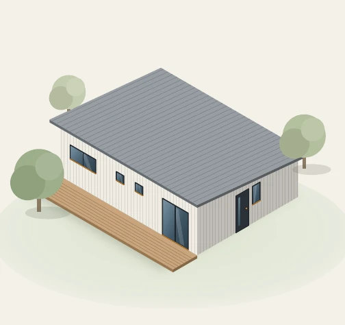 Render del kit de vivienda Arraigo de 60 m² en Steel Framing