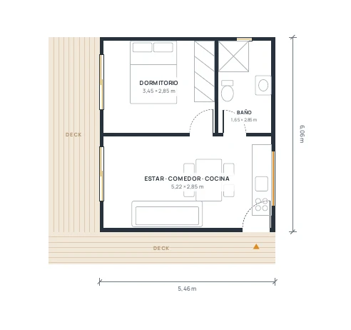 Planta arquitectónica del kit Nido de 33 m²